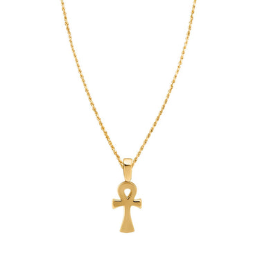 14k Gold Small Diamond Ankh Pendant 0.25 Ctw